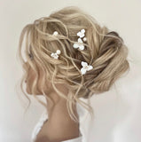 flower pearl hair pins for bride gold pearl hair pins for bridesmaid wedding hair pins pearls and clay flowers silver pearl hair pins