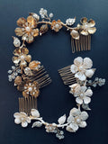 vintage boho hair vine hairpiece, white enamel hairpiece headband, boho romantic brass hairpiece, vintage headband