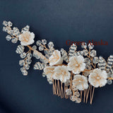 white clay florals boho Bridal Hair Comb, Hair Vine, Hair Wreath, Wedding Pearl Hair Vine, Wedding bridal Headpiece by Green Alaska