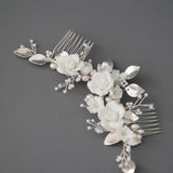 silver Pearls and ROSES HAIR COMB for wedding Hand sculpted clay flowers, freshwater pearls, crystal beads | wedding, bridal, special occasion hair accessory