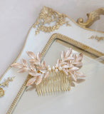 Rose gold blush pink leaves Hairpiece, Simple Bridal hair comb Headpiece, hair comb, Headpiece for Wedding