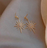 Gold Rhinestone Star Earrings and Bracelet, Drop Dangle Earrings, hoop earrings, Bridal Best Friend Girlfriend Gift.