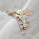 Wedding blush white clay flower Hair Comb Flower Hairpiece Wedding Headpiece Clay Flower Hair Piece Bridal Hair Accessories 
