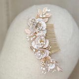C108. blush pink flower hair comb, bridal hair comb