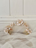 vintage boho hair vine hairpiece, white enamel hairpiece headband, boho romantic brass hairpiece, vintage headband