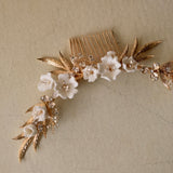 boho gold hair comb white flower white floret florals hair comb hairpiece for bride hair comb for wedding 