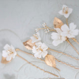 Ivory white Flower Hair Pins set, Clay Floral Hairpins, White Bridal Hair Pin Set, bridesmaid hairpiece