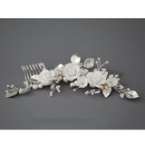 silver Pearls and ROSES HAIR COMB for wedding Hand sculpted clay flowers, freshwater pearls, crystal beads | wedding, bridal, special occasion hair accessory