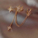 asymmetrical Gold Rhinestone Star Earrings Drop Dangle Earrings, hoop earrings, Bridal Best Friend Girlfriend Gift.