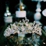 Elegant Zirconia Crystal Tiara for Wedding - Zirconia & Crystal Beads Crown for Weddings & Special Occasions (Silver/Rose Gold)