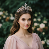 T172. Swarovski crystal bridal royal tiara, rhinestone crown, rose gold and silver