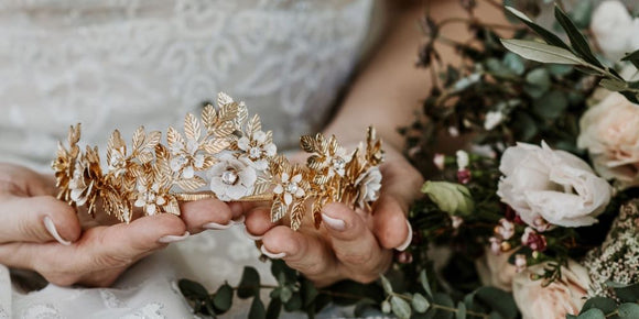 gold leaf tiara for wedding, boho leaf tiara bride, floral tiara