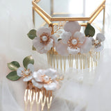 white flora boho bridal hairpiece hair comb for wedding, white headpiece, white flower hair pins, Bridal Headpiece for Wedding for bridesmaid
