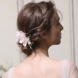 Blush Hairpiece,  pink chiffon flowers hair comb, rose gold floras Bridal hairpiece, Blush Organza Flower Hair Comb, Bridal headpiece
