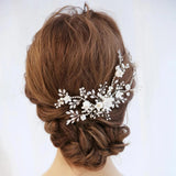 Silver little White CLAY FLOWER Bridal Hair comb for wedding, Hair Vine