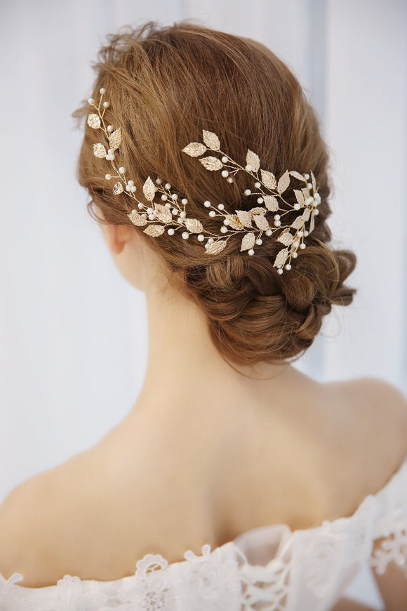boho gold hair vine wedding bridal hairpiece gold leaf headpiece
