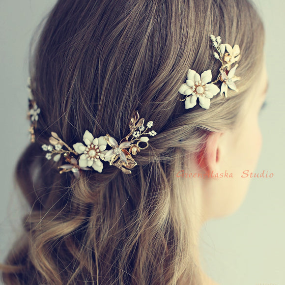 ALMOST AUTUMN Floral Bridal Hair Pins, Wedding Hair Pins, Floral Hair Pins  Wedding Hairpiece, Flower Pins 