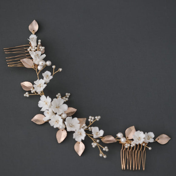 Wedding clay floral headpiece white clay flower Hair Comb hair vine Flower Hairpiece Wedding Headpiece Clay Flower Hair Piece Bridal Hair Accessories