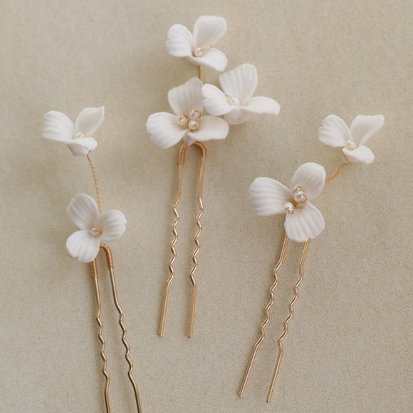Wedding Clay Flower hair Pins Bridal Floral Handmade Clay Hair Clip for bride for bridesmaids
