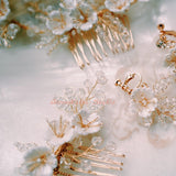 white clay florals boho Bridal Hair Comb, Hair Vine, Hair Wreath, Wedding Pearl Hair Vine, Wedding bridal Headpiece by Green Alaska