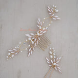 rose gold bridal hair vine back piece for bride, bride bridesmaid wedding hairpiece, rose gold leaf vine pearls