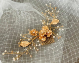 boho gold bridal hair accessory hair comb, flora hair comb, boho side comb, Bridal Headpiece for Wedding