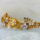 bridal crown bridal tiara headpiece, gold brass bridal wedding tiara crown, vintage inspired bridal headpiece, bridal tiara, princess crown