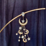 celestial star earrings for boho wedding elopement shoot, boho bridal earrings, moon and star celestial earrings, symbolic