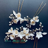 white clay floras hair comb hair pins for wedding brides bridesmaids, white flower hairpiece hair accessories