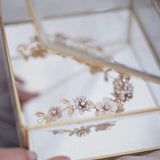 gold bridal hairpiece for weddings, flower hairpiece headband, light gold floras hair vine