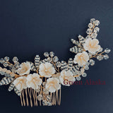 C129. clay florals boho bridal white hair comb and earrings.