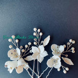 white clay floras hair comb hair pins for wedding brides bridesmaids, white flower hairpiece hair accessories