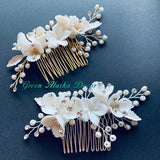 white clay floras hair comb hair pins for wedding brides bridesmaids, white flower hairpiece hair accessories
