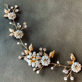 boho clay floras bridal hairpiece for weddings, daisy flower hairpiece headband, white floras hair vine
