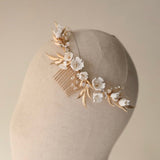 boho gold hair comb white flower white floret florals hair comb hairpiece for bride hair comb for wedding 