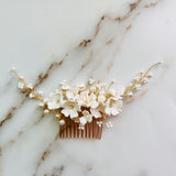 white clay flower hair comb for bride, wedding, hairpiece for wedding, elegant hair comb