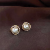 spiral pearl earrings, gold plated pearl knot stud earrings rhinestone pearl studs wedding pearl earrings bridal pearl earrings, gift for bridesmaids