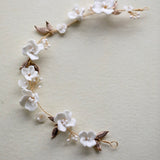 Ivory white clay Flower Hair vine, Clay Floral Hair vine, White Bridal Hair vine, boho hairpiece,  bridesmaid hairpiece