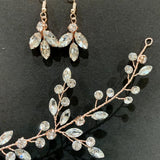 crystal hair vine for bride, rose gold hair vine and earrings, wedding headpiece, rhinestone hair vine, Wedding bridal Headpiece, bridal hair accessories