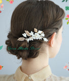 white petite floral and cluster bead comb, hair piece for wedding bride or bridesmaids