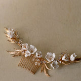 boho gold hair comb white flower white floret florals hair comb hairpiece for bride hair comb for wedding 