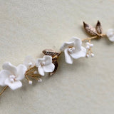 Ivory white clay Flower Hair vine, Clay Floral Hair vine, White Bridal Hair vine, boho hairpiece,  bridesmaid hairpiece
