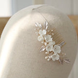 boho-bridal-hair-comb-clay-flower-with-blush-leaves light  silver hair comb hair pins for bridesmaids