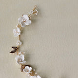 Ivory white clay Flower Hair vine, Clay Floral Hair vine, White Bridal Hair vine, boho hairpiece,  bridesmaid hairpiece