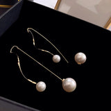 pearl dangle earrings wire drop earrings long pearl earrings