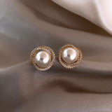 spiral pearl earrings, gold plated pearl knot stud earrings rhinestone pearl studs wedding pearl earrings bridal pearl earrings, gift for bridesmaids