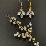 crystal hair vine for bride, gold hair vine and earrings, wedding headpiece, rhinestone hair vine, Wedding bridal Headpiece, bridal hair accessories