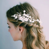 White clay flower bridal hair piece, Bridal hair comb, Wedding hair accessory, Gold wedding hair clip, white Floral hair vine