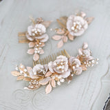 Bridal Headpiece Blush Wedding Haircomb with Flowers and Rhinestones Vintage Inspired Wedding Hair Accessory peachy  gold comb