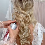 V132. extra long pearl crystal silver hair vine,  bridal hairpiece for wedding.